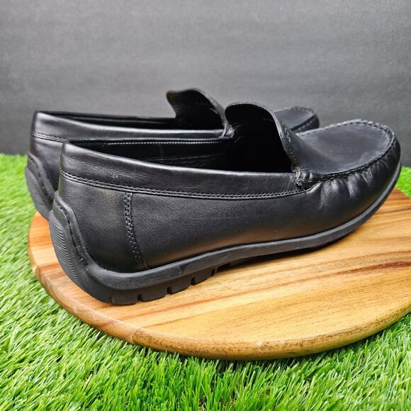 Ecco Mens Classic Moc Loafers Size 44 10 Black Leather Moc Driving Shoes Slip On main image 11